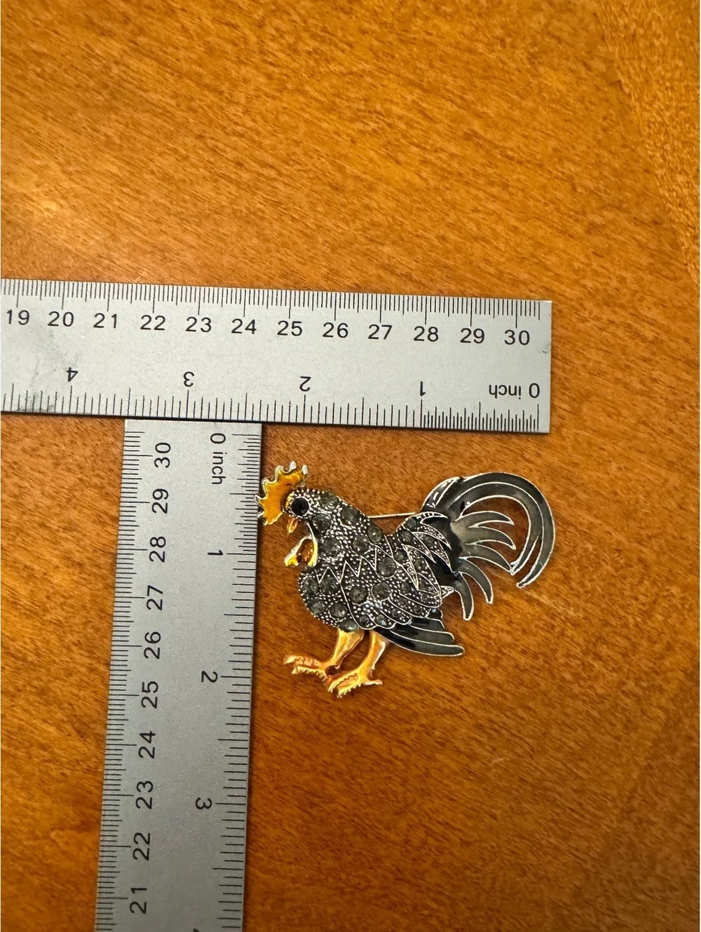 Vintage Rooster Brooch Pin with Black and Gold Detailing 321